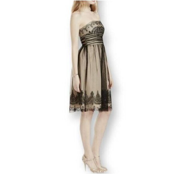 DAVID'S BRIDAL BLACK & NUDE STRAPLESS TULLE DRESS W/CAVIAR BEADING SZ.2 EUC - Picture 3 of 11